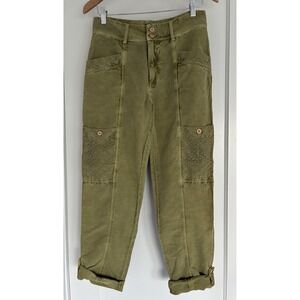 NWT Sundance Femme Voyager Linen Blend Pants Olive Green Women's Size 2 Roll Hem
